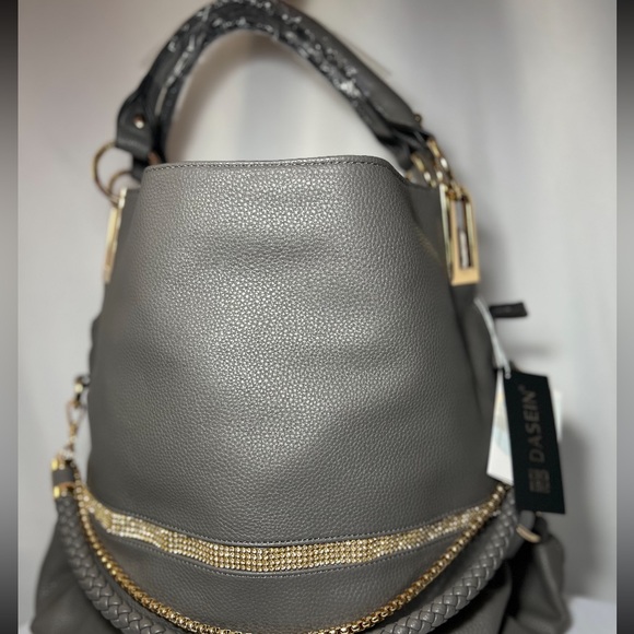 Gray Purse With Gold Straps - Picture 2 of 5